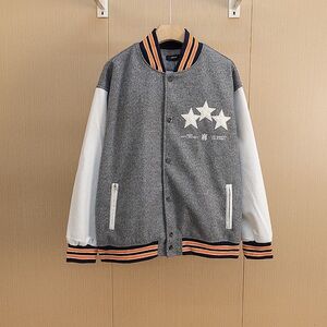 AMIRI Gray and White Bomber Jacket with Orange Accents